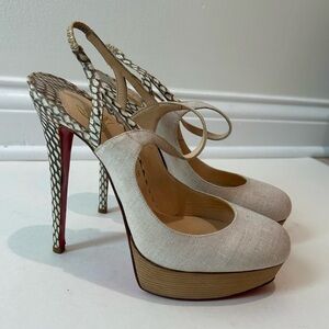 Christian Louboutin Beige and Snakeskin Heels